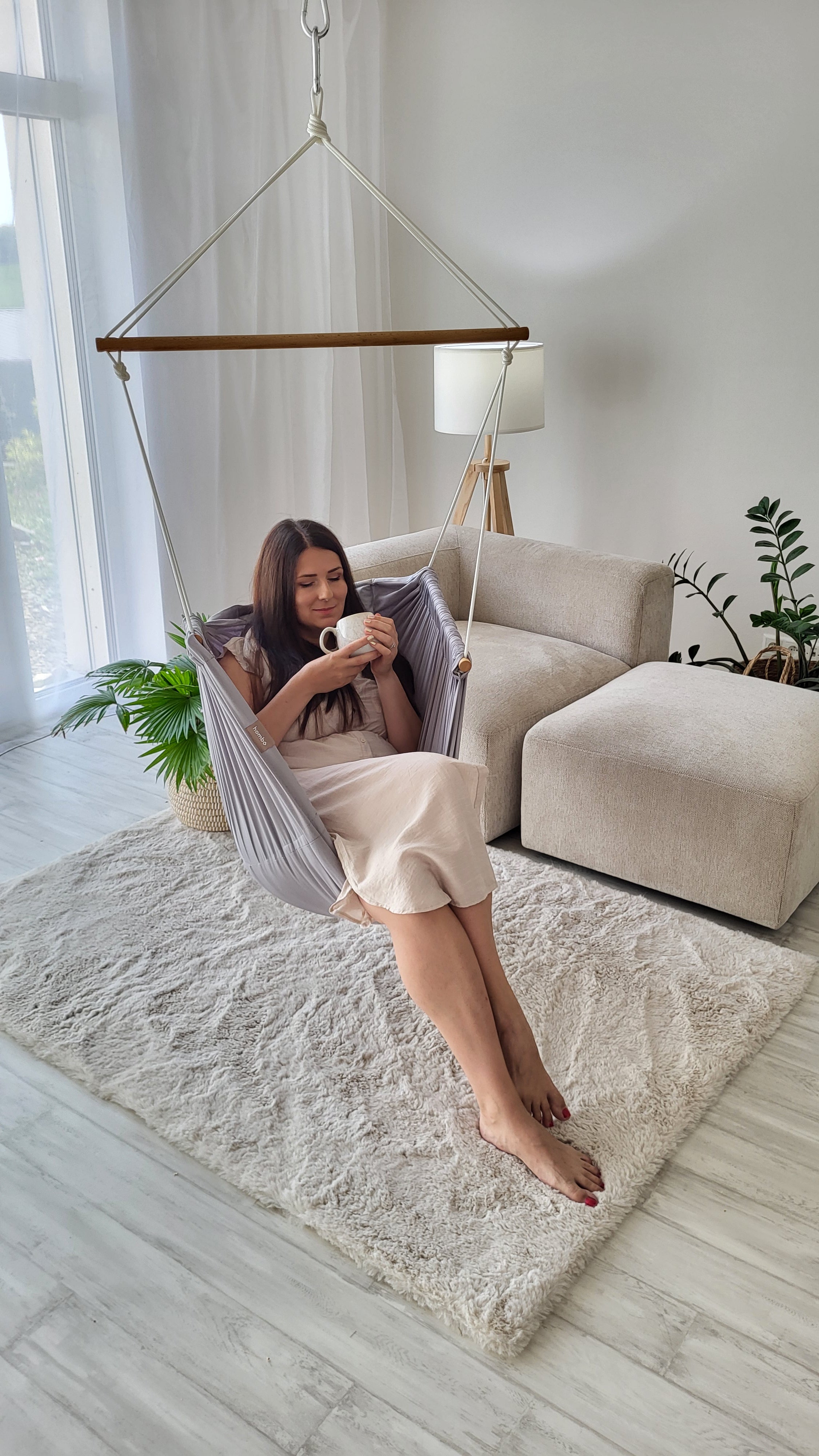 homba® zen závěsné křeslo bavlněné šedé