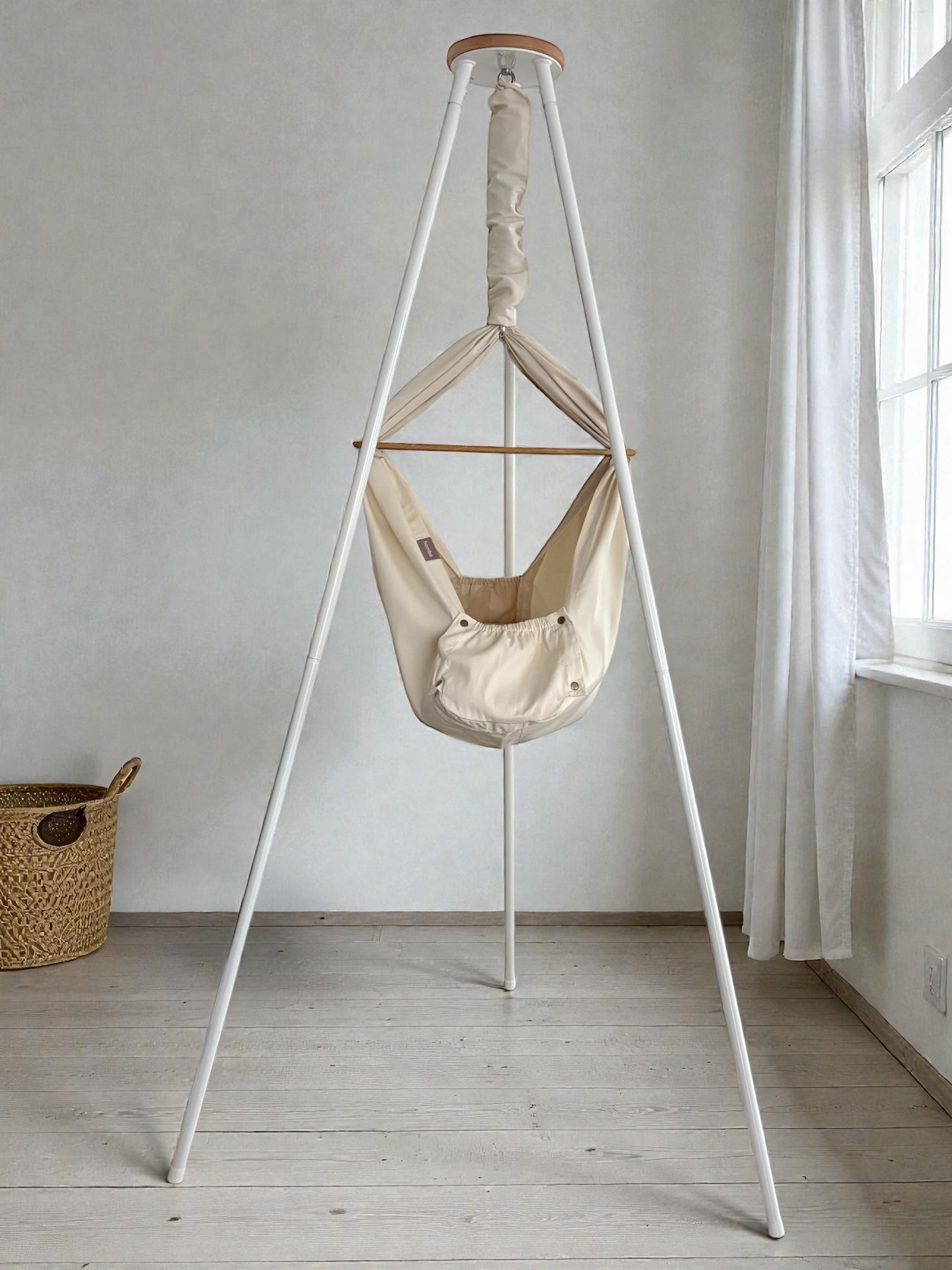 Homba baby závesná kolíska krémová a kovový stojan biely
